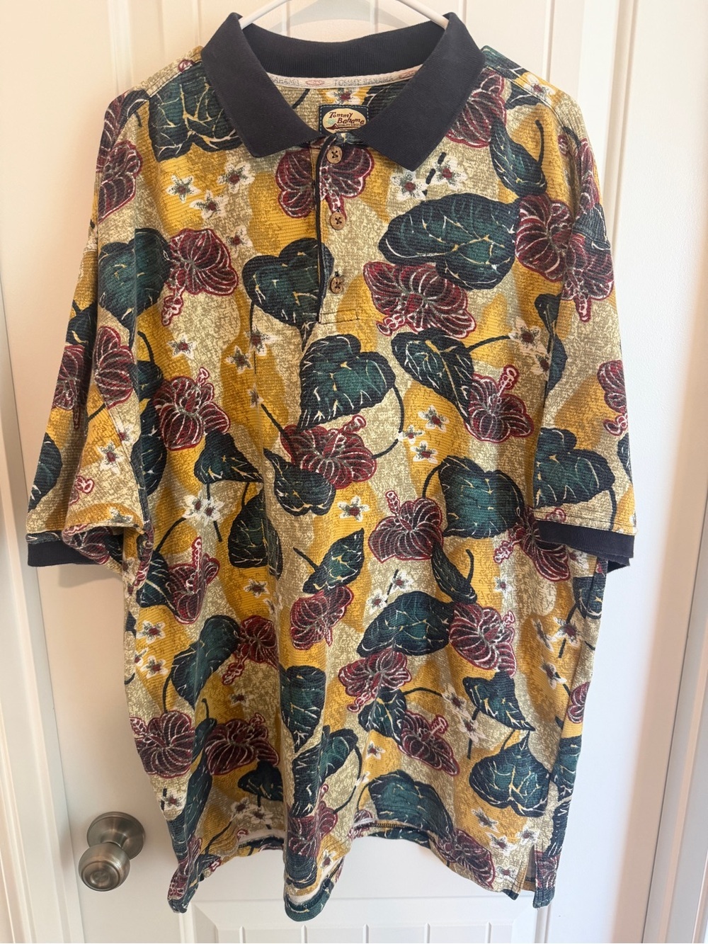 Tommy Bahama All Over Floral Print 100% Cotton Vintage Polo Men Size X-Large